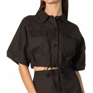 NEW BEFORE YOU COLLECTION linen cropped top in black